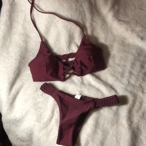 burgandy thong bikini